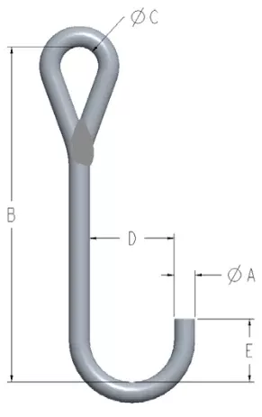 1/4" X 5" J-HOOK STYLE A 100 lbs CAPACITY (11621-5)