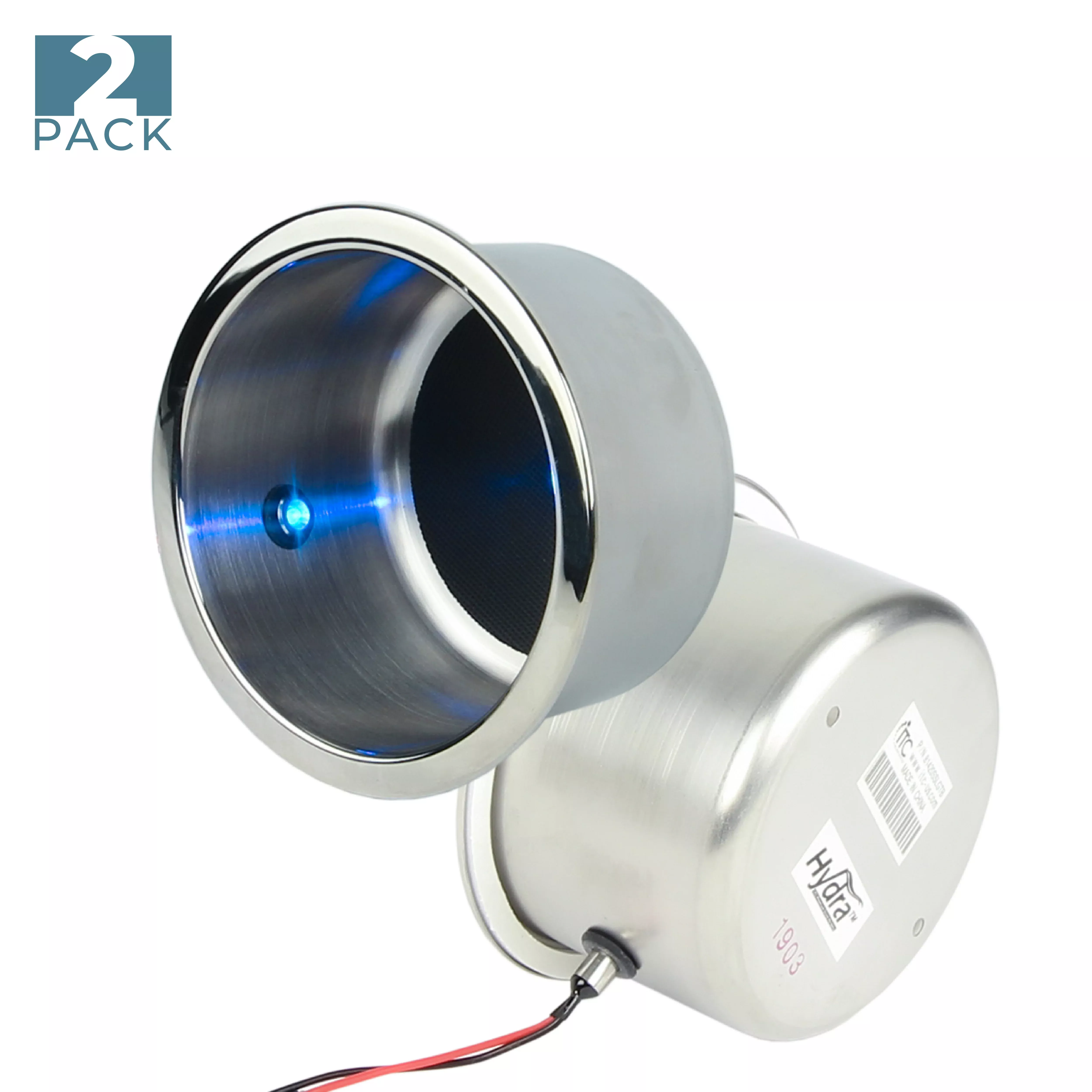LED Lit Flat Bottom Stainless Steel Drink Holder - Two Pack
